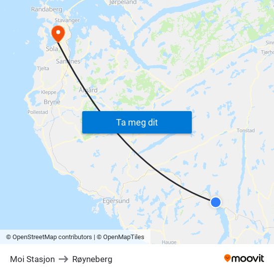 Moi Stasjon to Røyneberg map