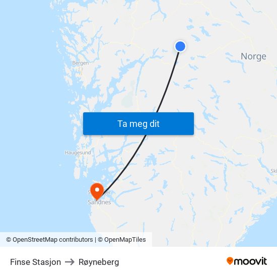Finse Stasjon to Røyneberg map