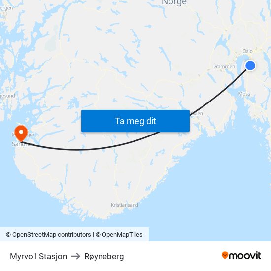 Myrvoll Stasjon to Røyneberg map