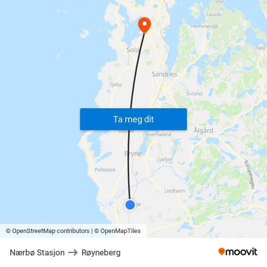 Nærbø Stasjon to Røyneberg map
