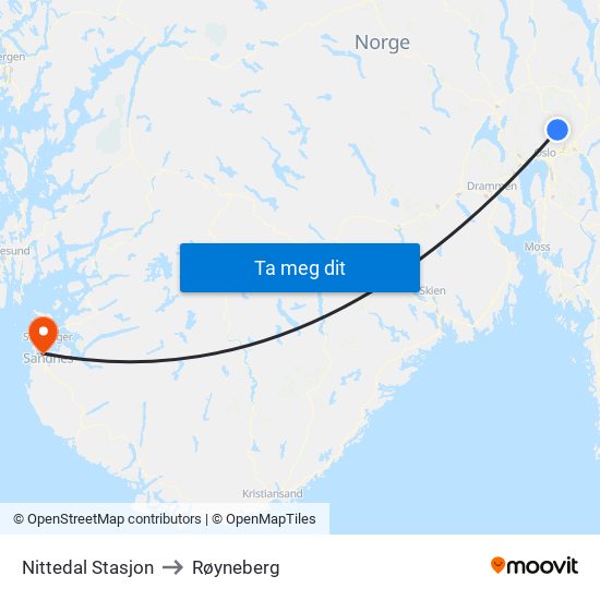 Nittedal Stasjon to Røyneberg map