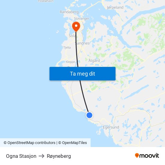Ogna Stasjon to Røyneberg map