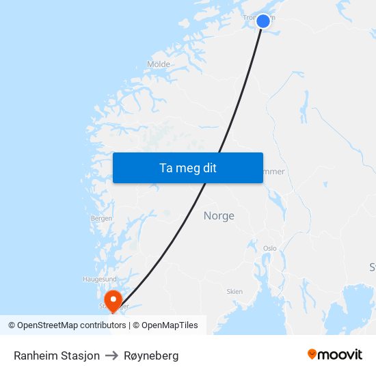 Ranheim Stasjon to Røyneberg map