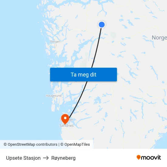 Upsete Stasjon to Røyneberg map