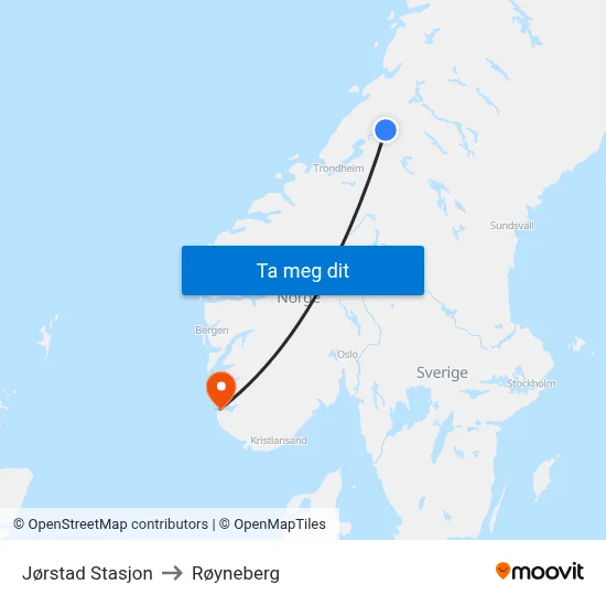 Jørstad Stasjon to Røyneberg map