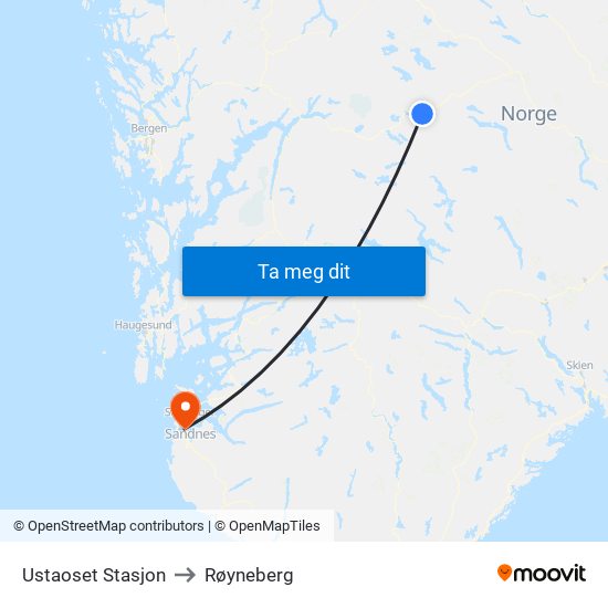 Ustaoset Stasjon to Røyneberg map