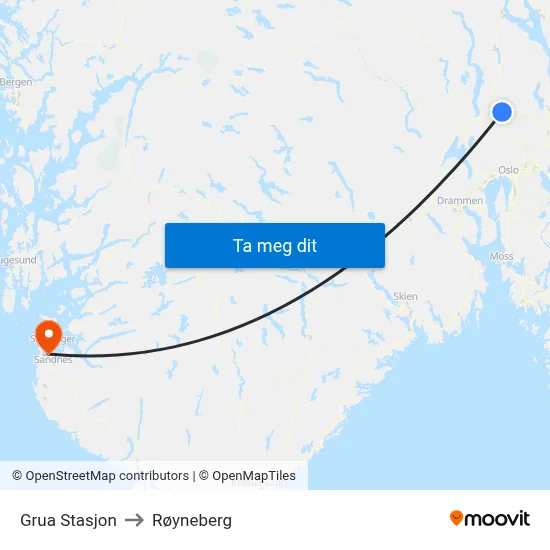 Grua Stasjon to Røyneberg map