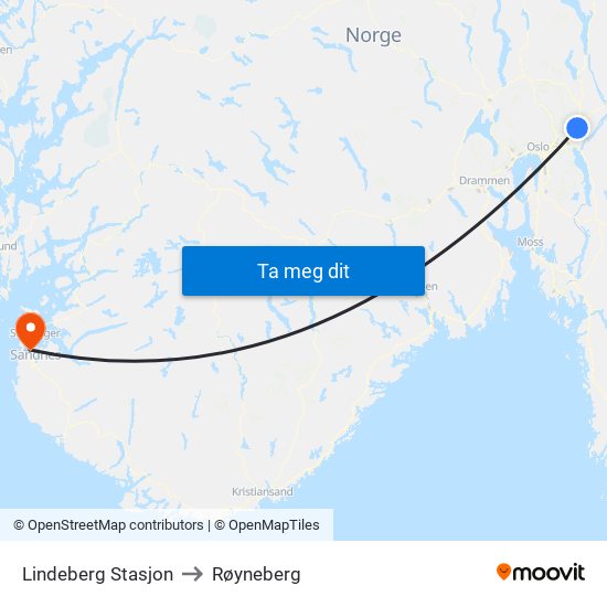 Lindeberg Stasjon to Røyneberg map