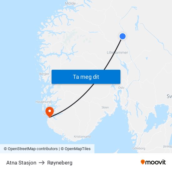 Atna Stasjon to Røyneberg map