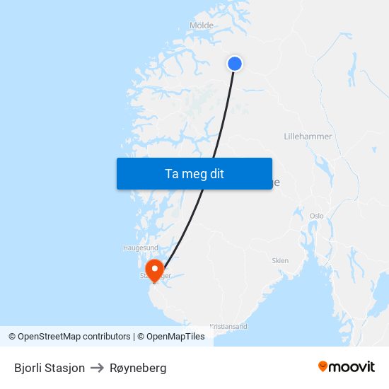 Bjorli Stasjon to Røyneberg map