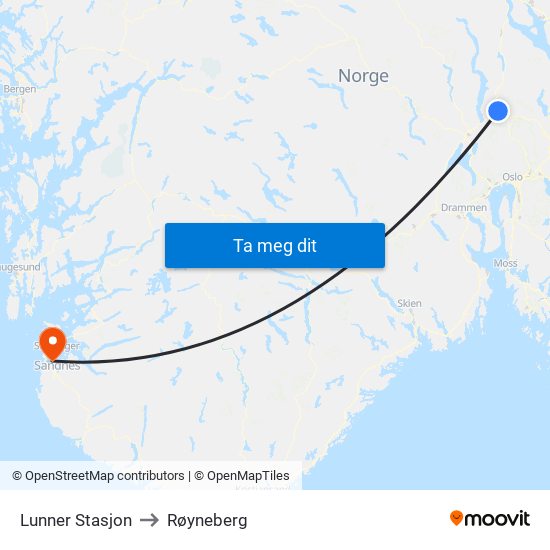Lunner Stasjon to Røyneberg map