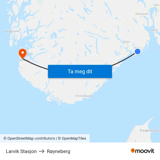 Larvik Stasjon to Røyneberg map