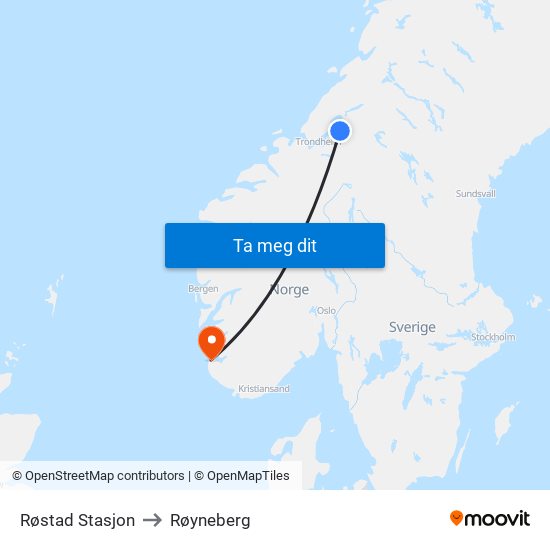 Røstad Stasjon to Røyneberg map