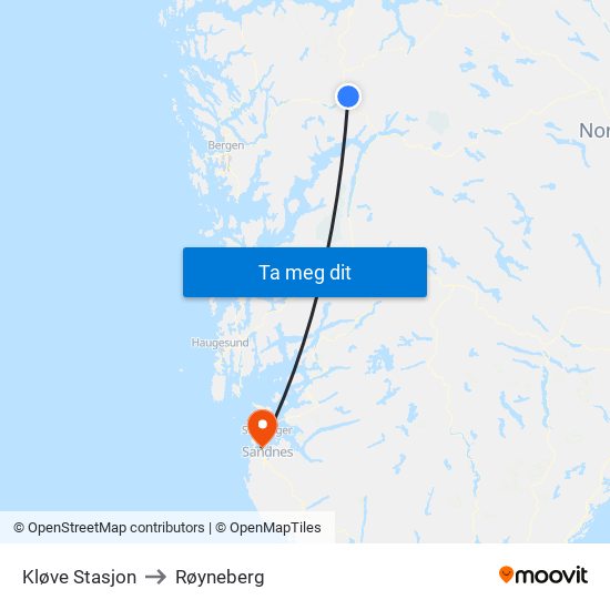 Kløve Stasjon to Røyneberg map