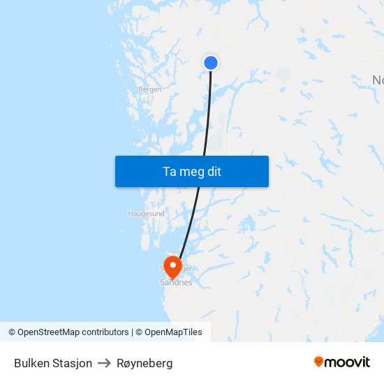 Bulken Stasjon to Røyneberg map