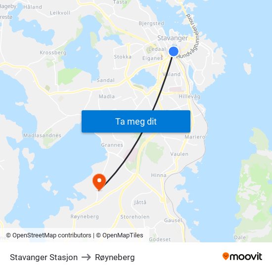 Stavanger Stasjon to Røyneberg map