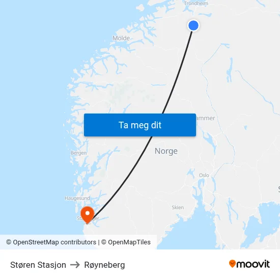 Støren Stasjon to Røyneberg map