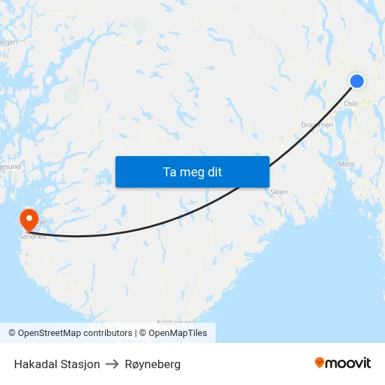 Hakadal Stasjon to Røyneberg map