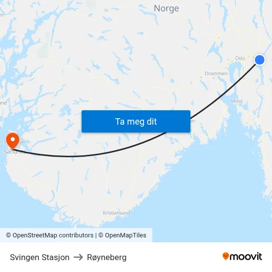 Svingen Stasjon to Røyneberg map