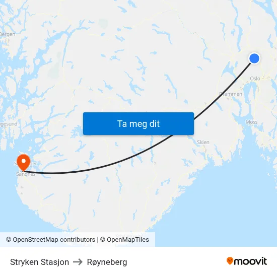 Stryken Stasjon to Røyneberg map