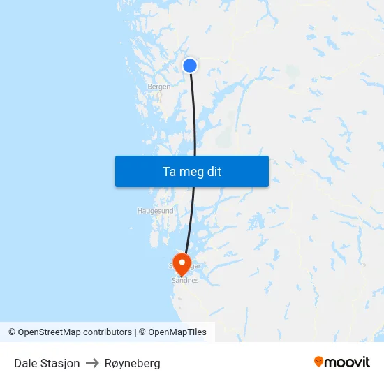 Dale Stasjon to Røyneberg map