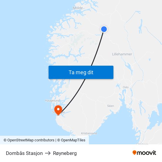 Dombås Stasjon to Røyneberg map