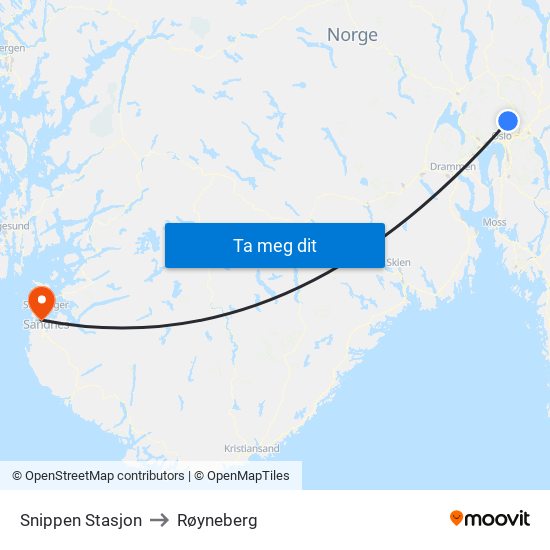 Snippen Stasjon to Røyneberg map