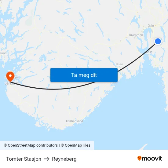 Tomter Stasjon to Røyneberg map