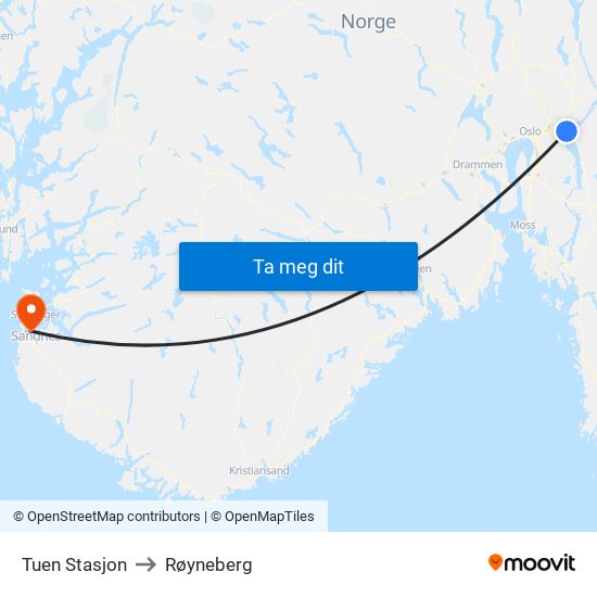 Tuen Stasjon to Røyneberg map