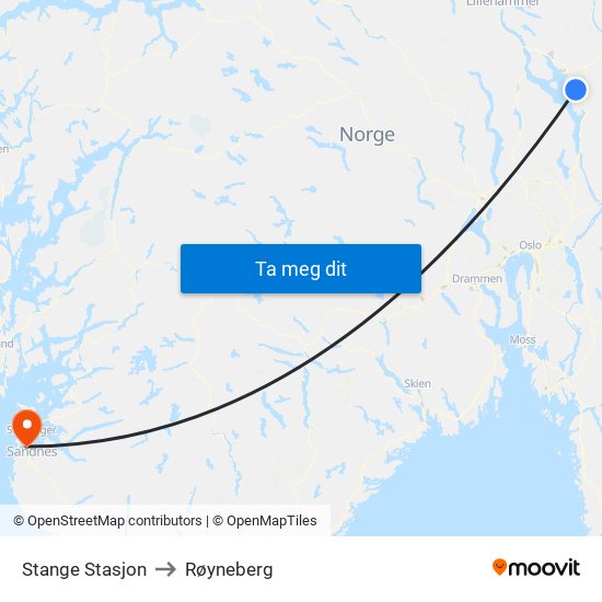 Stange Stasjon to Røyneberg map