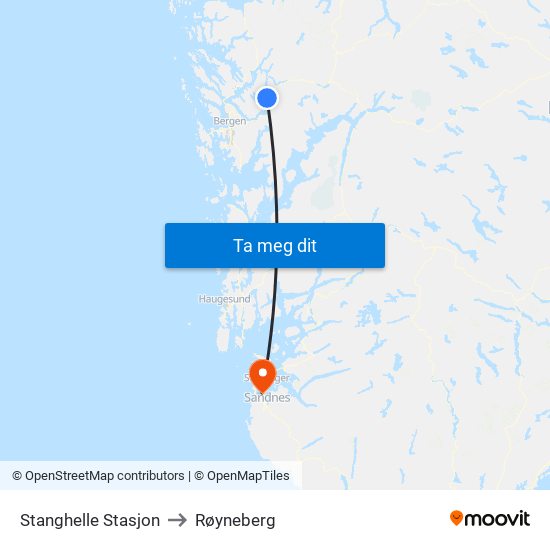 Stanghelle Stasjon to Røyneberg map