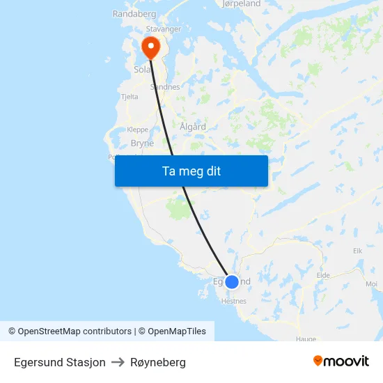 Egersund Stasjon to Røyneberg map