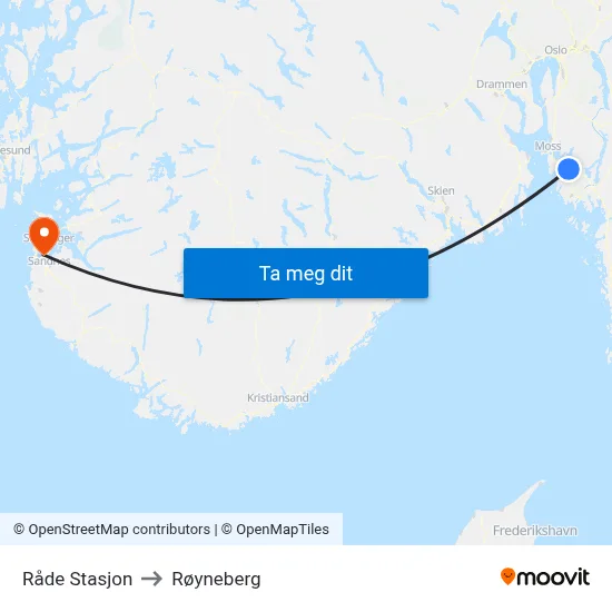 Råde Stasjon to Røyneberg map