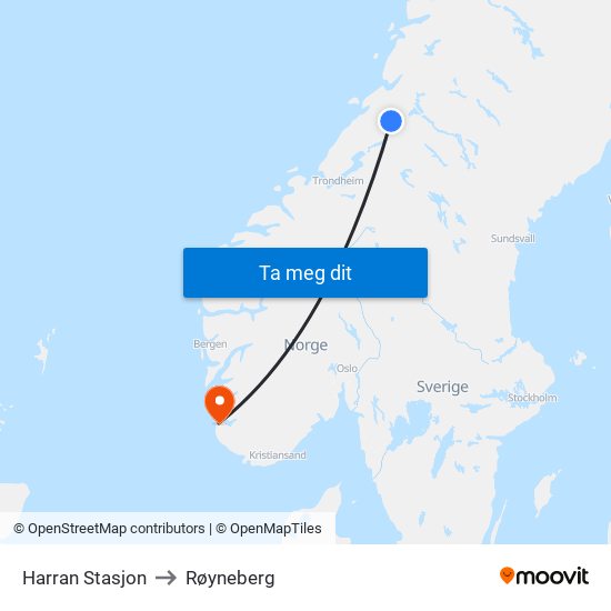 Harran Stasjon to Røyneberg map