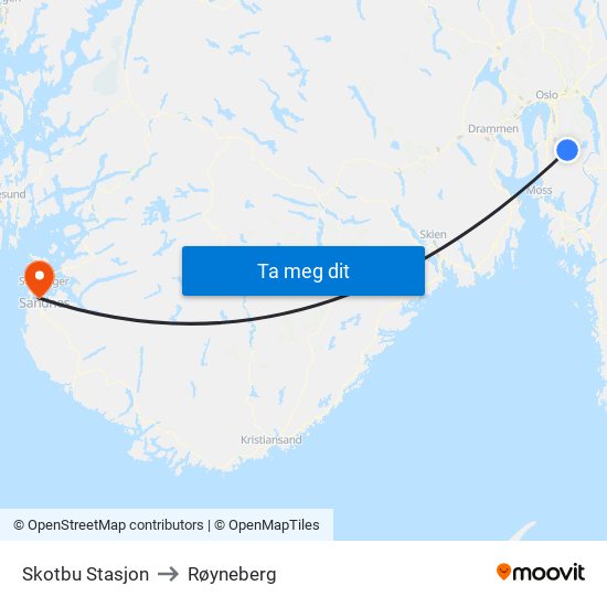 Skotbu Stasjon to Røyneberg map