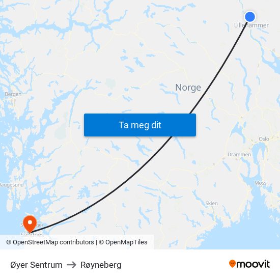 Øyer Sentrum to Røyneberg map