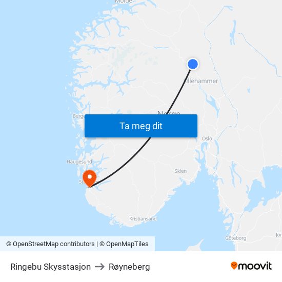 Ringebu Skysstasjon to Røyneberg map