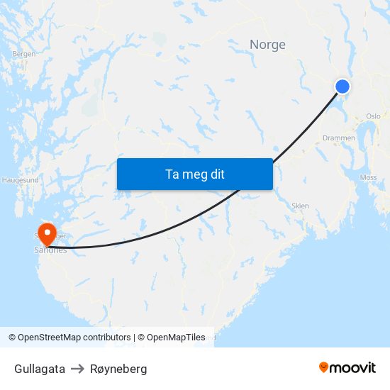Gullagata to Røyneberg map