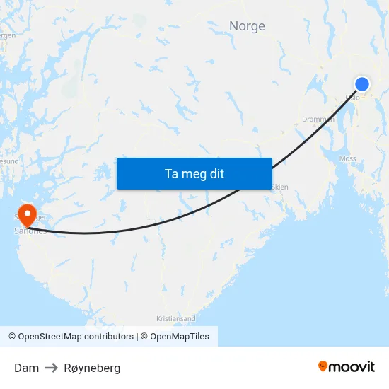 Dam to Røyneberg map