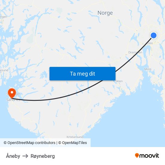 Åneby to Røyneberg map