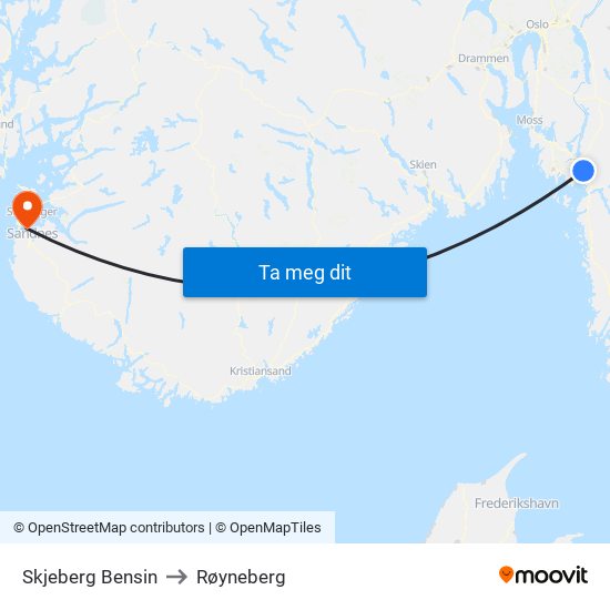 Skjeberg Bensin to Røyneberg map