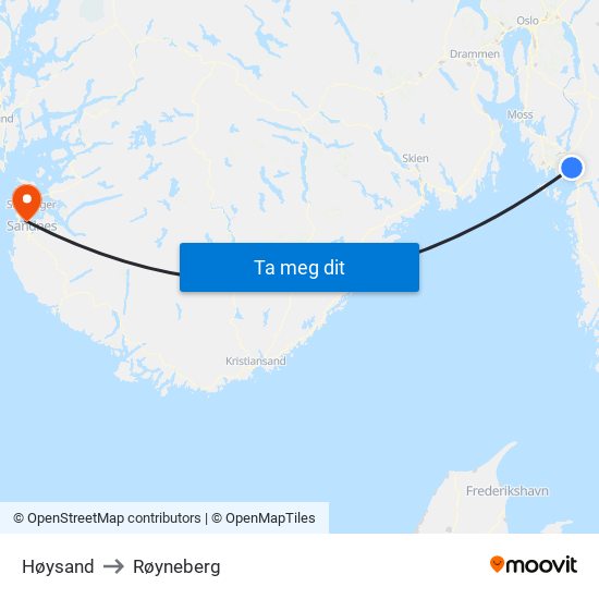 Høysand to Røyneberg map