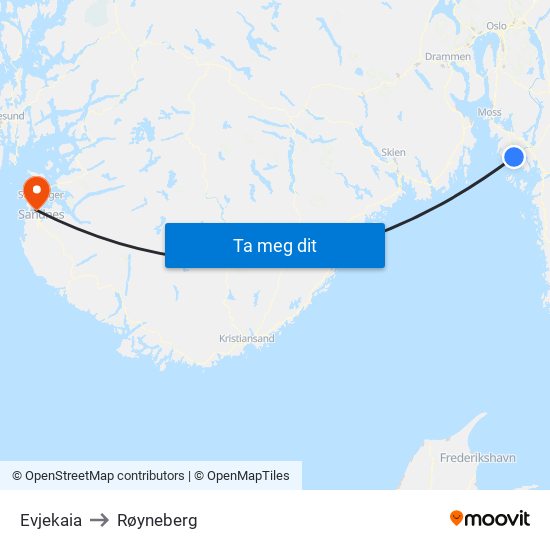Evjekaia to Røyneberg map
