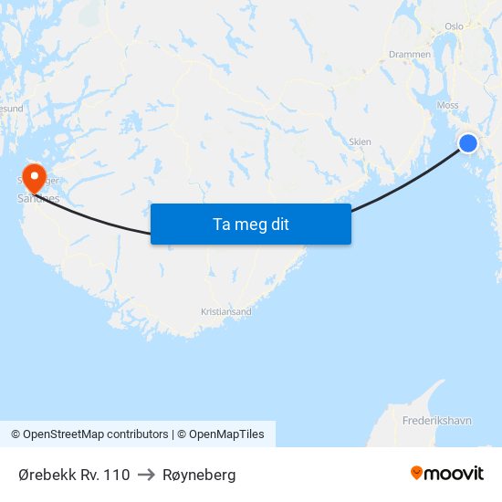 Ørebekk Rv. 110 to Røyneberg map