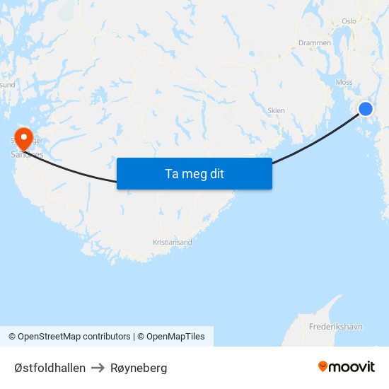 Østfoldhallen to Røyneberg map