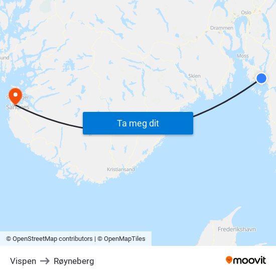 Vispen to Røyneberg map
