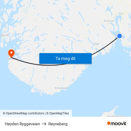Høyden Ryggeveien to Røyneberg map