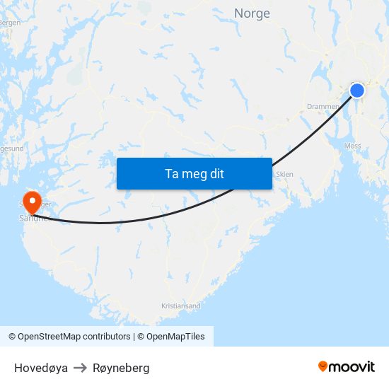 Hovedøya to Røyneberg map