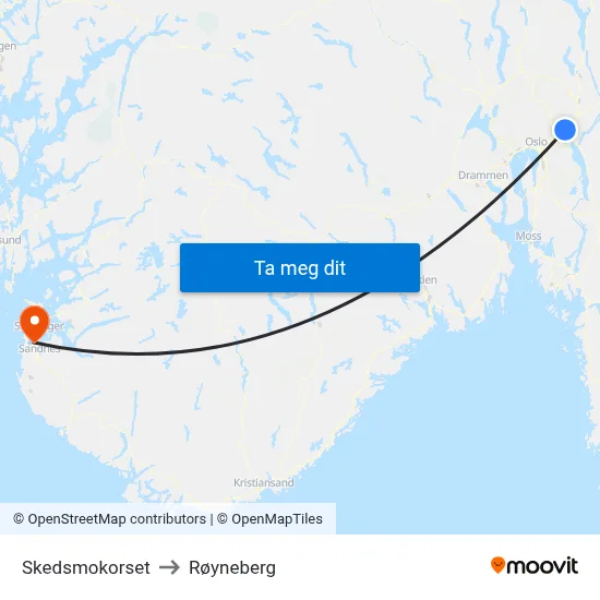 Skedsmokorset to Røyneberg map