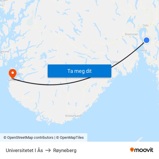 Universitetet I Ås to Røyneberg map